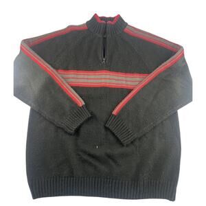 Vtg Fusion Sweater Mens Large Black Red Gray 1/4 Zip Pullover Work Career Knit